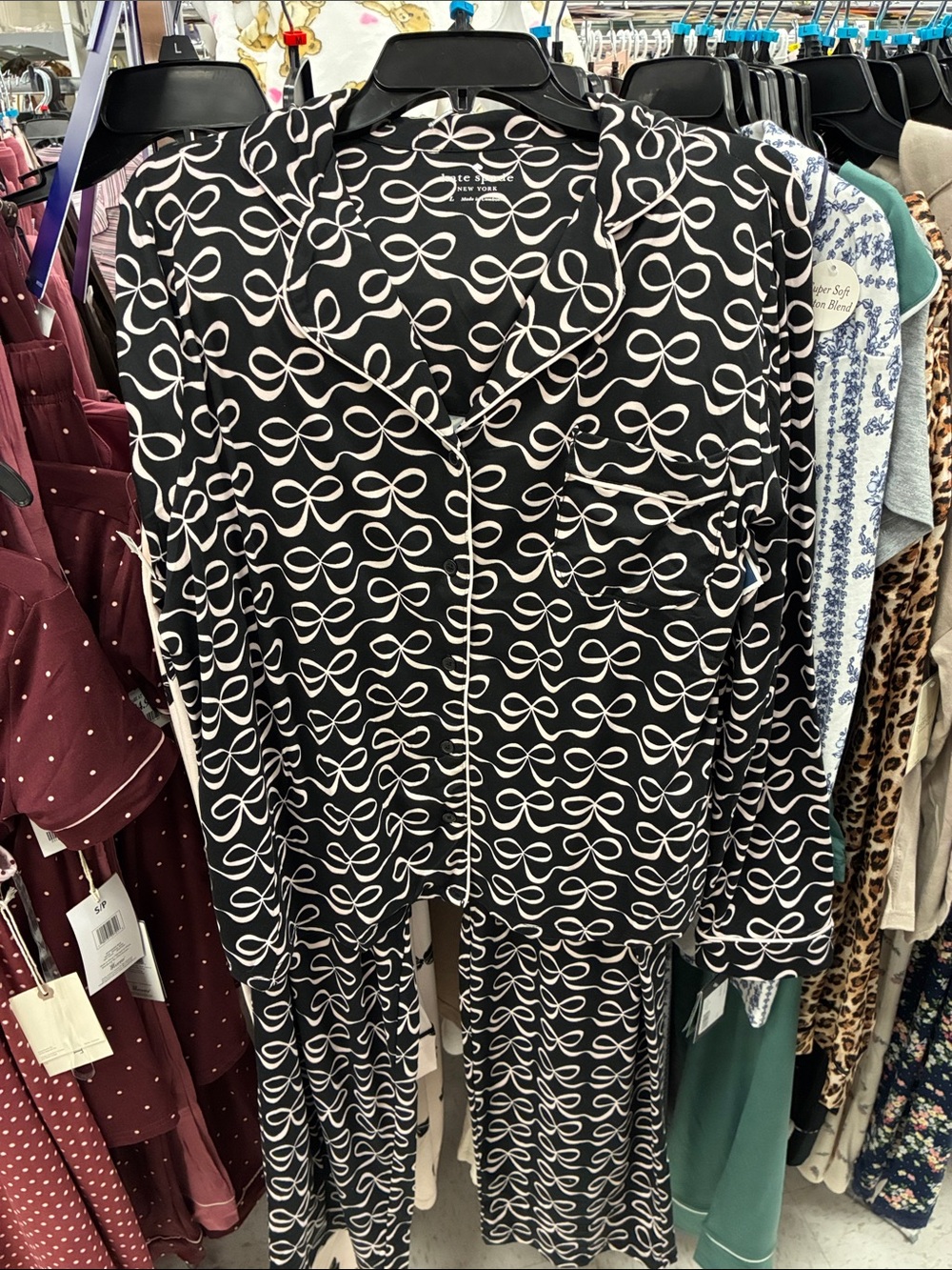 Black & White Bow-Print Pajama Dress Set - Classic Sleepwear